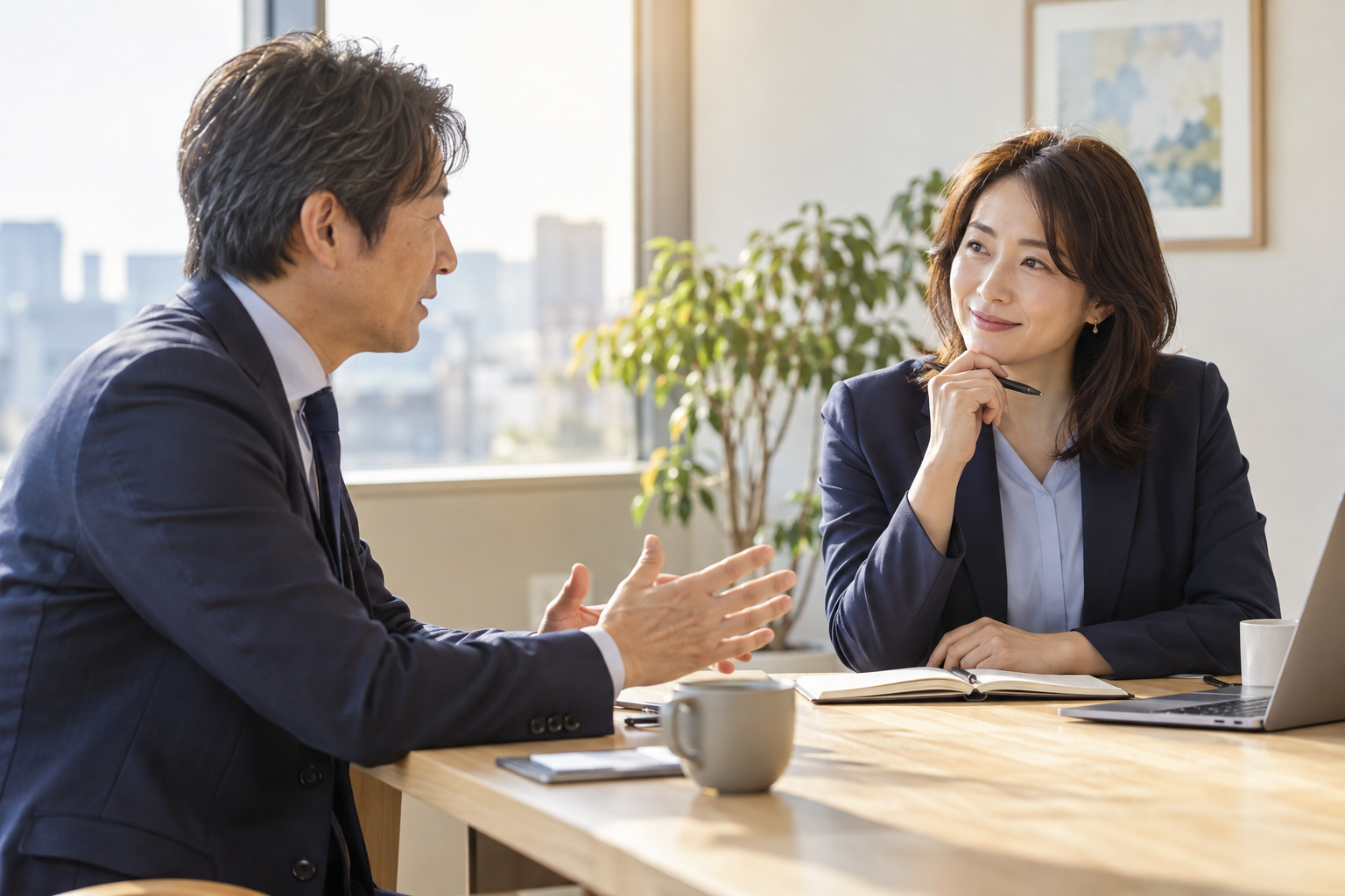 企業の採用課題について対話するイメージ